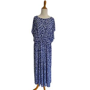 Eloquii Printed Maxi Dress Blue White Blouson Stretch Jersey Women 14/16